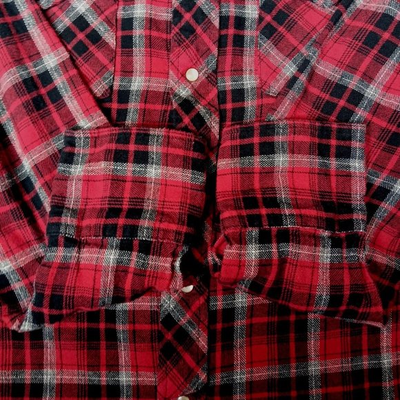 Wrangler Wrancher Mens Large Flannel Shirt Red Plaid Western Pearl Snap Cowboy - Picture 14 of 14
